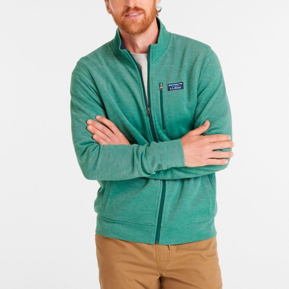 L.L. Bean Men's Comfort Stretch Piqué Shirt, Full-Zip sweatshirt jacket Blue XL